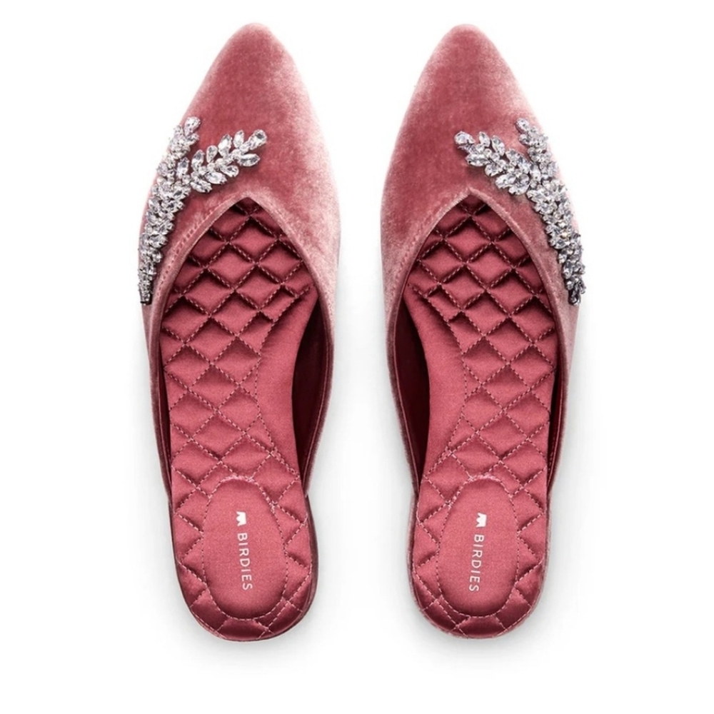 Birdies The Swan Raspberry Velvet Jeweled Mule - Picture 2 of 10